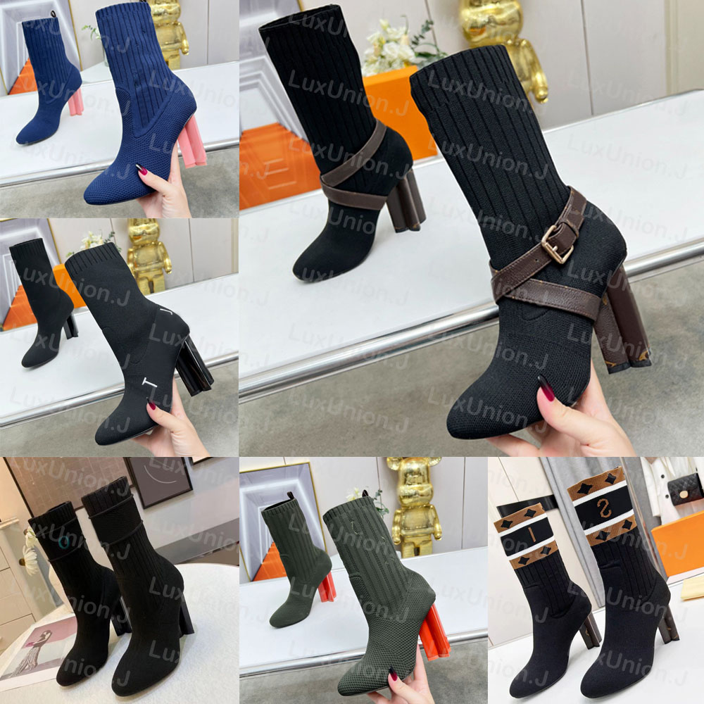 Designers Boots Silhouette Ankle Boot Heels Shoes Women Platform Heels Knit Socks Boot Embroidery Letters Elastic Winter Booties Lady Winter Warm Boot With Box 35-41