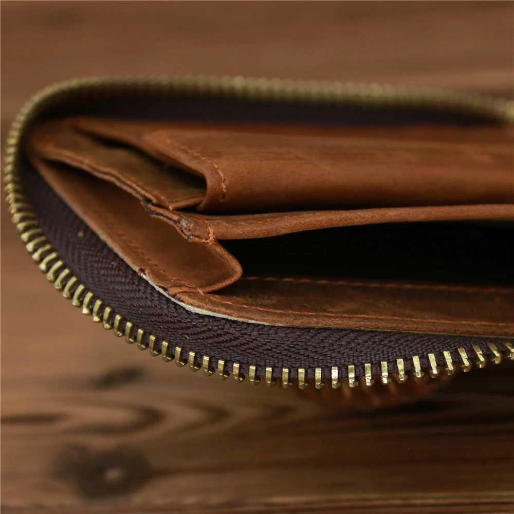 Mens leather zipper wallet card holder cash coin pocket mens large solid standard wallet Z250411