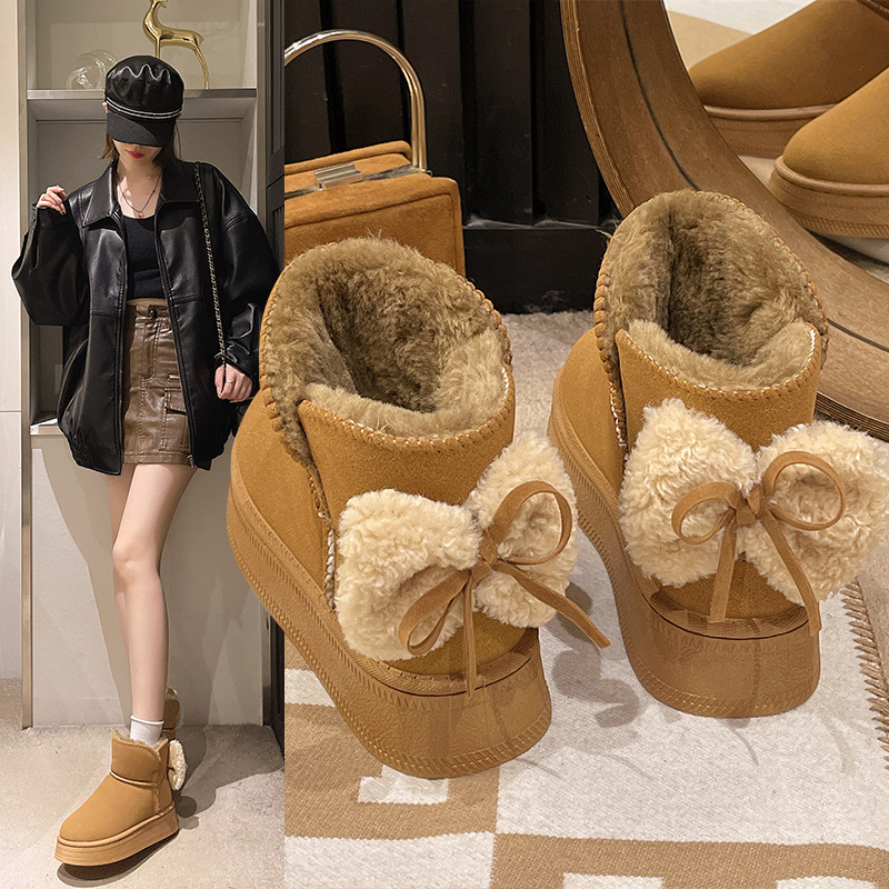 Winter New Korean Edition Thick Bottom Anti slip Cotton Boots with Velvet and Thick Bottom