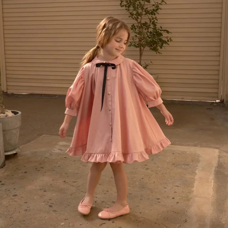 Childrens Flower Girl Pink Princess Dress Retro Preschool Childrens Girl Spanish Style A-line Dress Birthday Wedding Party Dress 241022