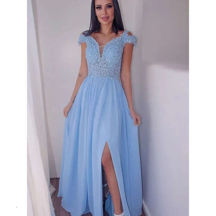 New Sexy Dresses Bridesmaid A E V Neck Cap Sleeve Lace Appliques Chiffon Maid Of Honor Gowns Plus Size Split Evening Prom Dress Wears ppliques vening