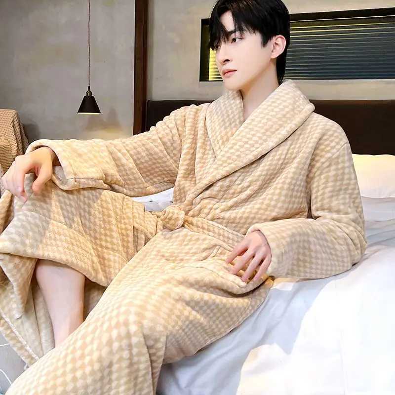 Mens Autumn Thick Coral Pajamas Fce Large Size Wearing Bathtub Warm Long Sves Spring Flannel New Model W241023