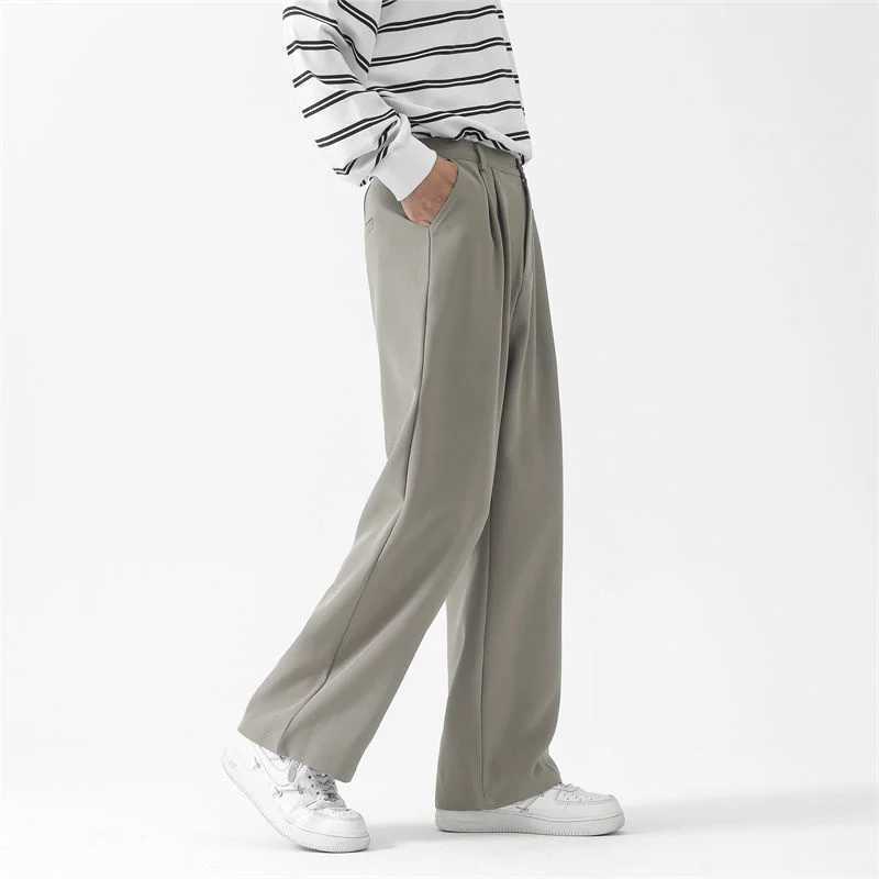 Grey Black Suit Pants Men Fashion Society Mens Dress Pants Korean Loose Straight Wide Leg Pants Mens Office Formal TrousersX241023
