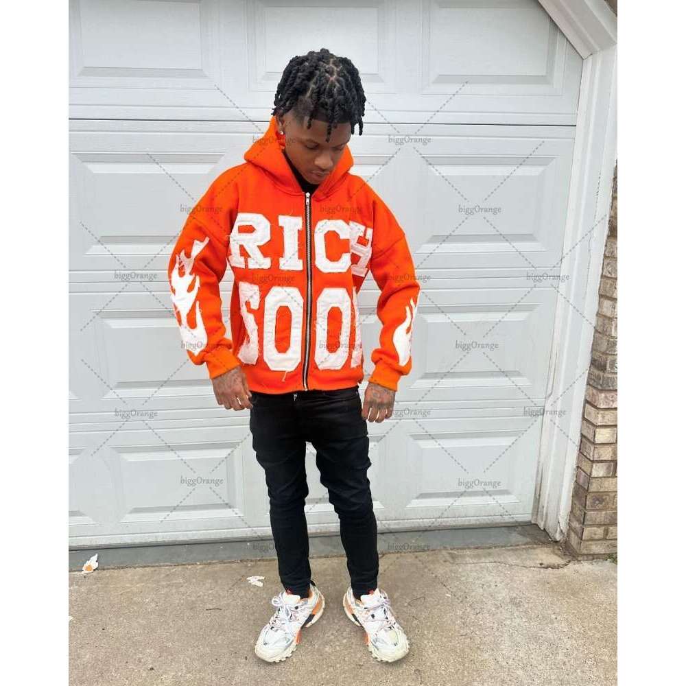 High end k Y American Colorful Letter Embroidered Zipper Hoodie Men Fashion High Street Oversized Sweatshirt Women Retro Casual Jacket Jacet