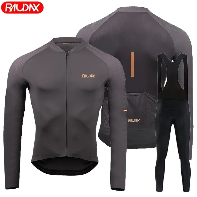 2025 Raudax Mens Summer Long Sleeve Cycling Jersey Set Breathable MTB Maillot Ropa Ciclismo Spring and Autumn Clothing 241023