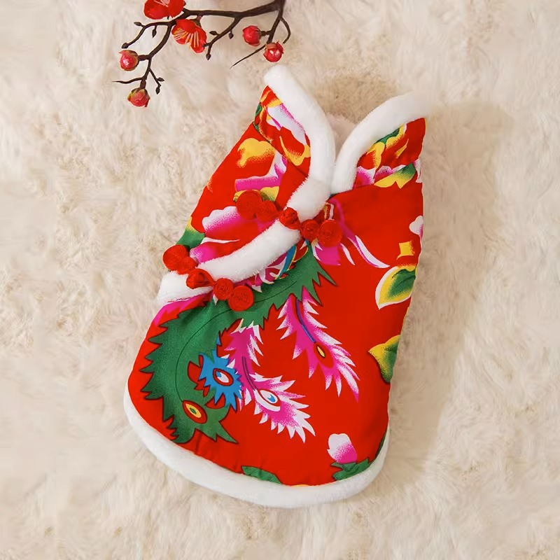 Autumn and winter ethnic style Northeast big flowers cotton jacket dog clothes small and medium-sized dogs Teddy New Year's festive pet clothes