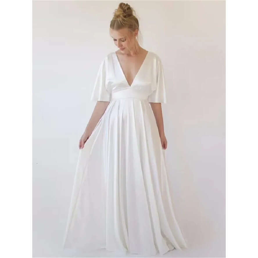 Ivory Bridesmaid Boho Summer Dresses Long Maxi Deep V Neck A E Wedding Guest Wear Maid Of Honor Gowns Prom Dress