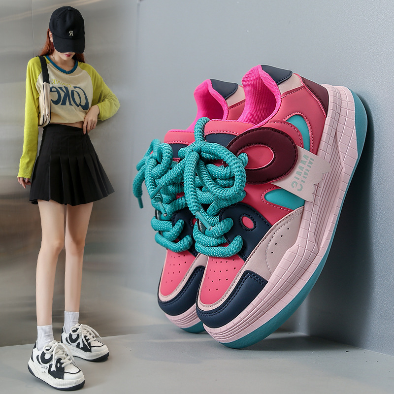 trendy little white for women in autumn, new student running thick soled high rise board shoes, casual shoes