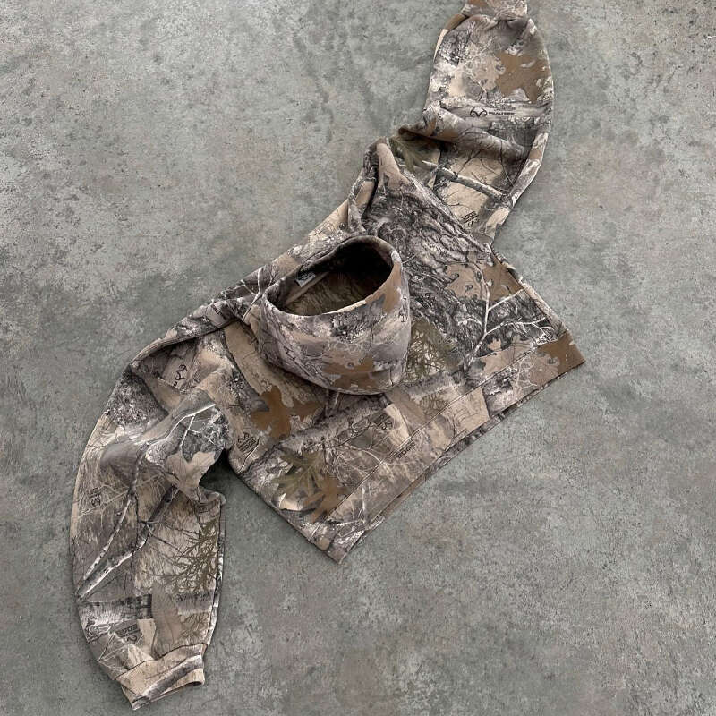 High end K Y Retro Hoodie Men Printed Camouflage Pattern Pullover Sweatshirts High Street Hip Hop Streetwear Oversized Unisex Camo wear