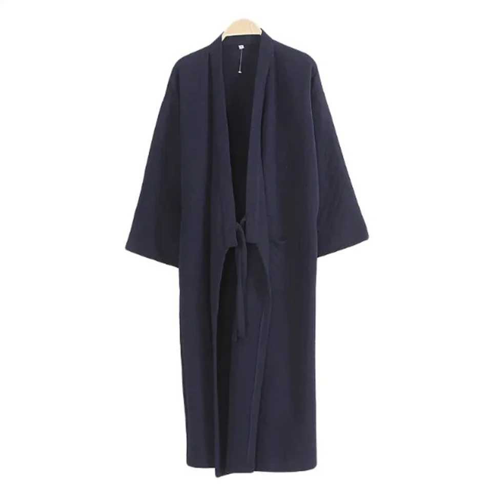 Mens casual Japanese kimono Yukata long bathroom sleepwear size M~L navy blue/black/light gray cotton fabric sleepwear W241023