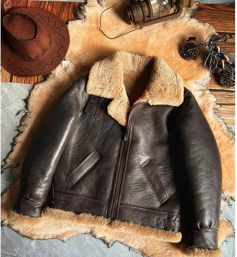 CC store. Plus 7XL 100% natural mens fur leather jacket Mens winter warm thick wool coat. High quality B3 armor fabric. Large size Bailey 241023
