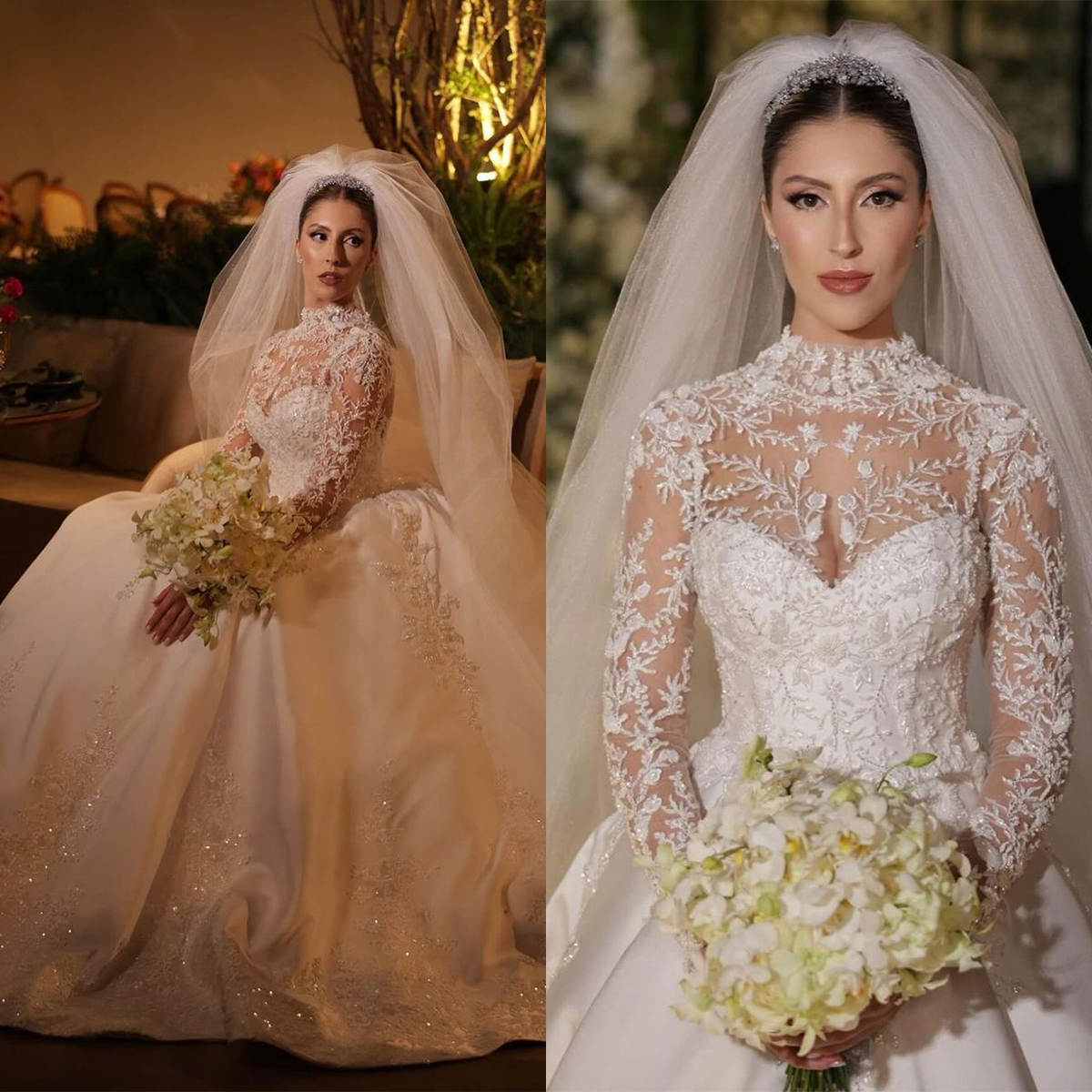 Classic Wedding Dress For Women High Collar Long Sleeves Bridal Gown Sequins Sweep Train Dresses Custom Made vestidos de novia