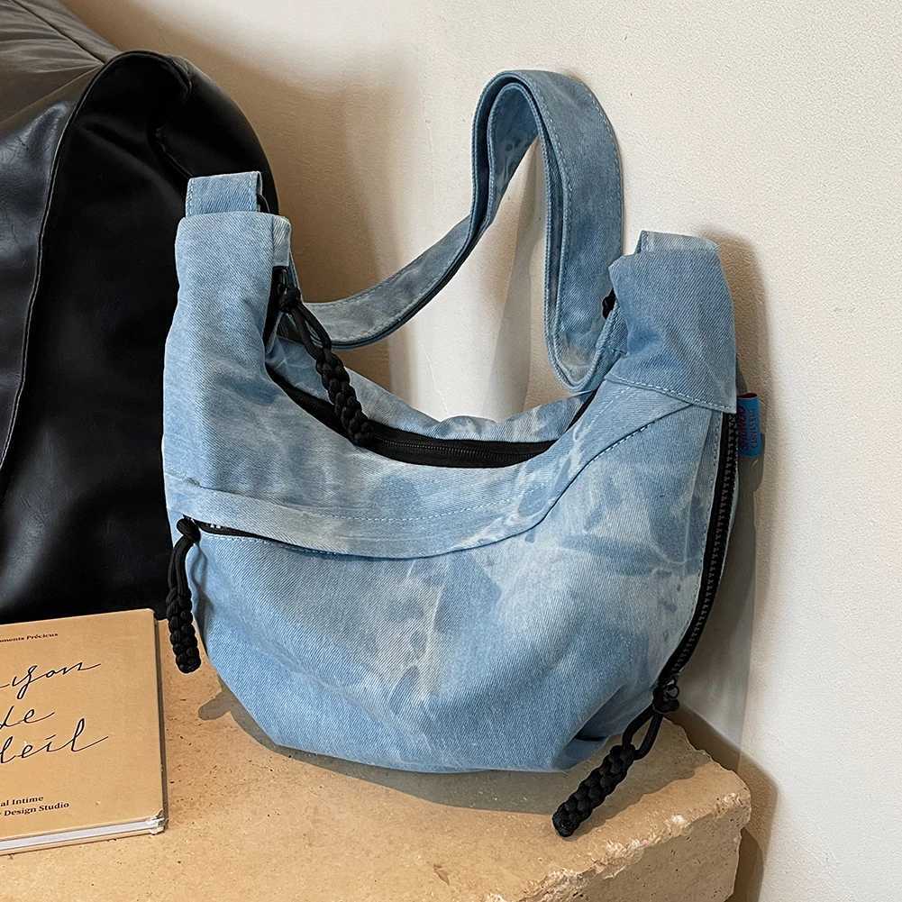 Women Canvas Hobo Sling Bag Multi Pockets Half Moon Large Capacity Daily Messenger Adjustable Strap Simple Satchel 241023