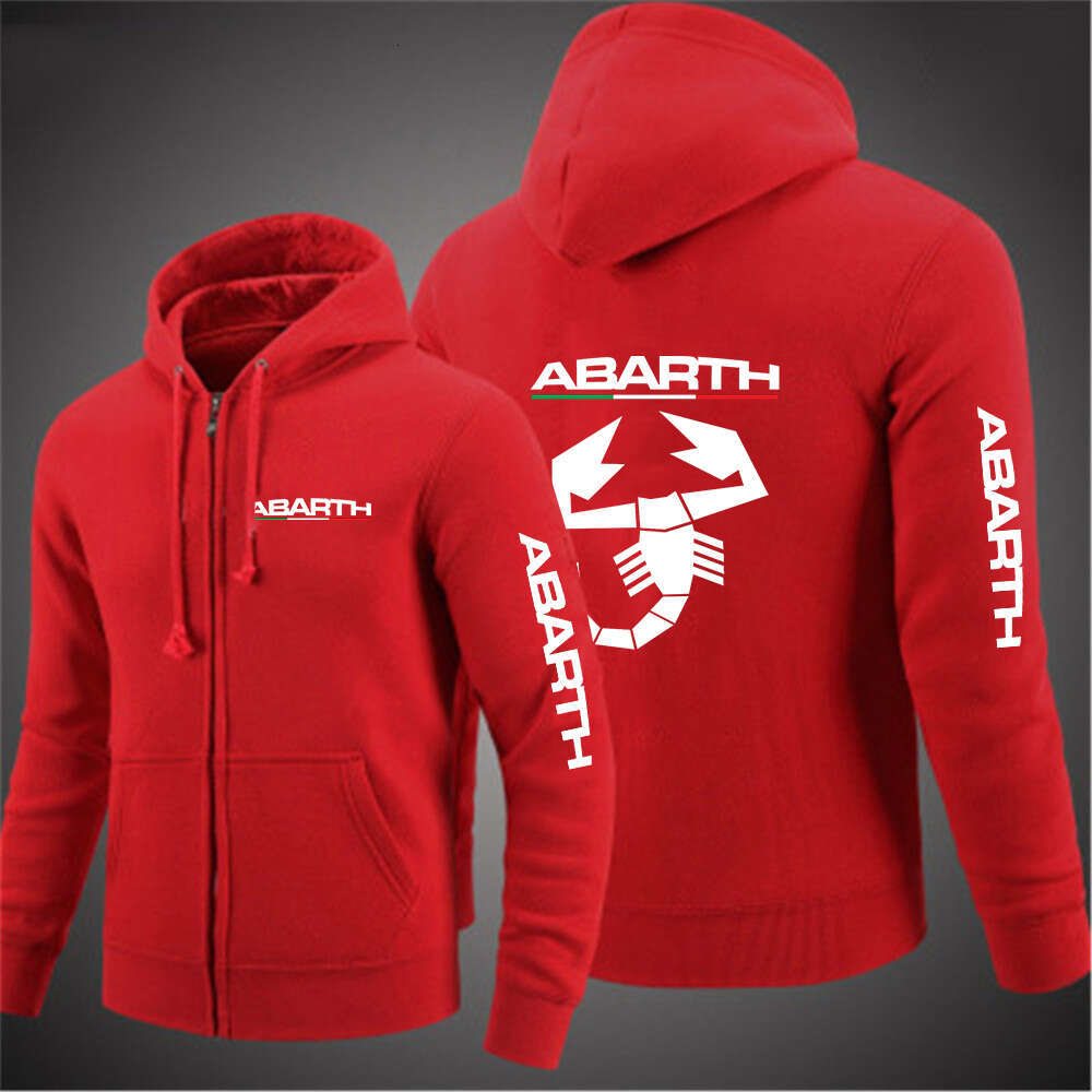 High end Men New Abarth Solid Color Zip Up Pocket Oversized Harajuku Korean Sweatshirts Long Sleeve Hooded Streetwear Casual Top
