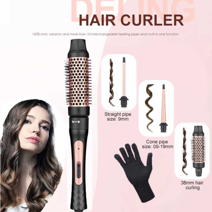 New Arrival 1.5-inch curled iron brush dual PTC heating brush electric stone round brush 2-in-1 heating brush dual volt Z241022