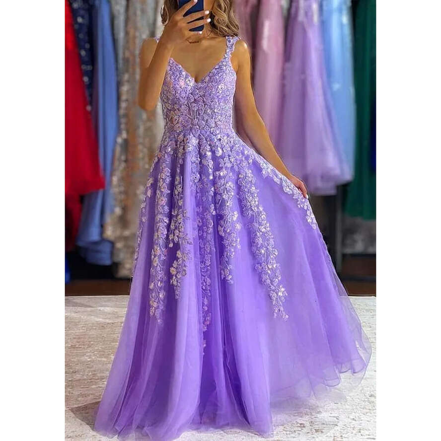 Dresses Evening Beautiful Lavender A E Spaghetti Straps Appliques Beads Long Prom Gowns Plus Size Vestidos De Fiesta Bc18426 ppliques