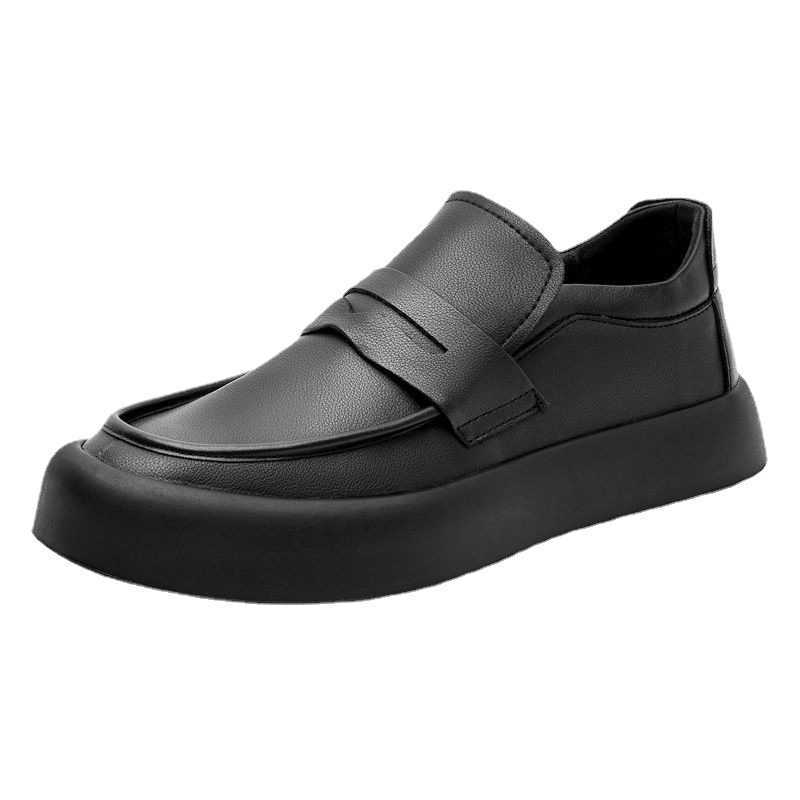 Men Dress Shoes Thick Soled Leather Shoes Mens Shoes Summer Breathable Shoes One Foot Kick Driving Soft Soled Black Formal Business Bean Shoes 241009