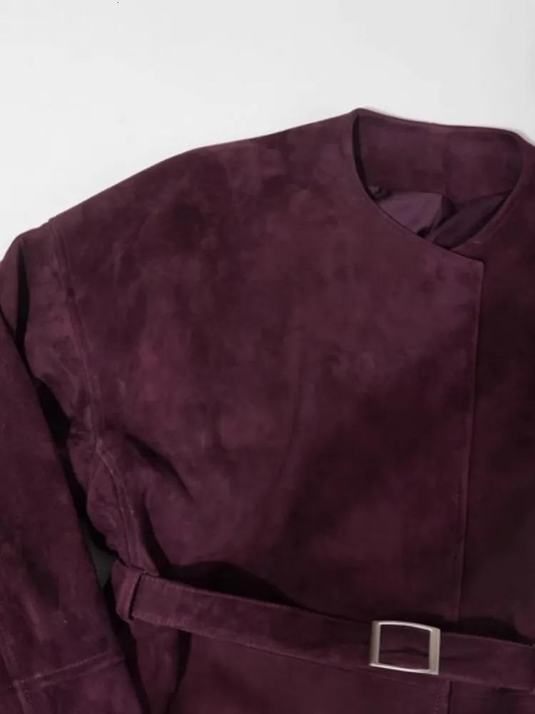 Autumn Womens Cashmere Leather Jacket with O-neck Office Womens Work Jacket Retro High Quality Genuine Leather Jacket 241023