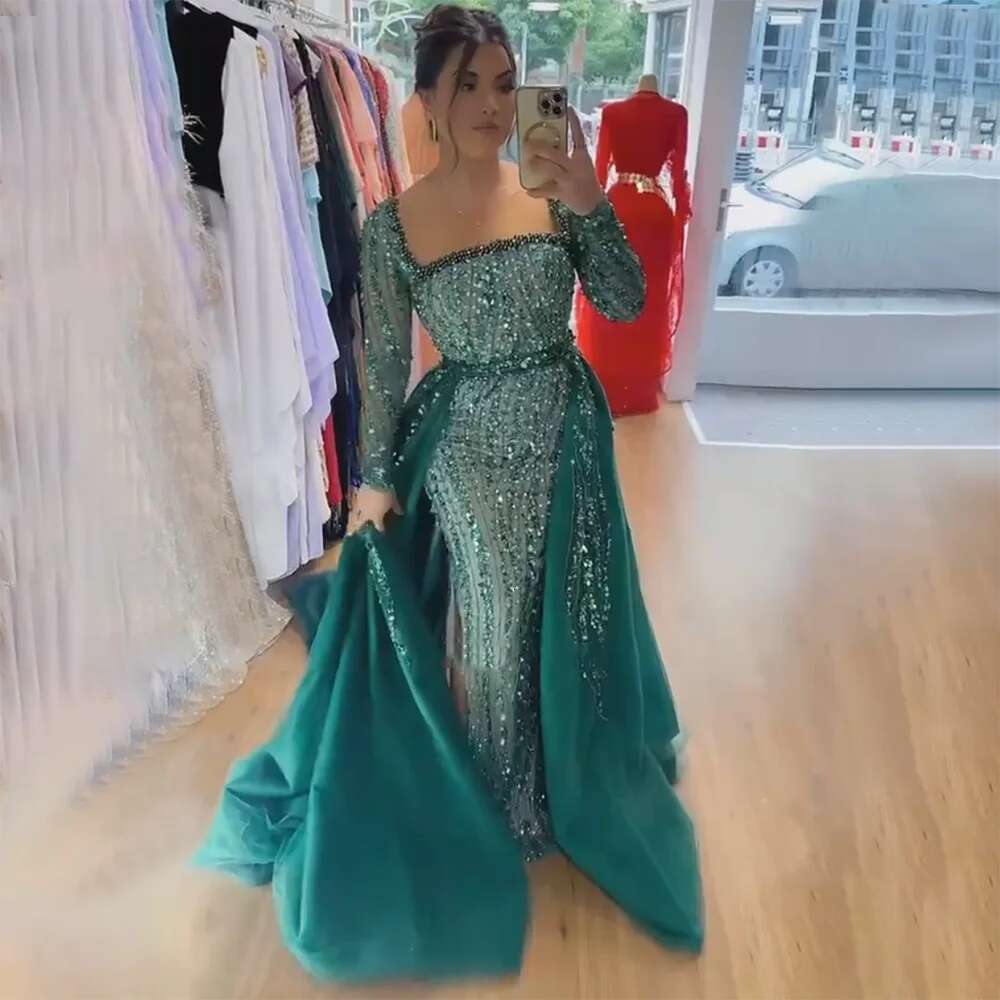 Serene Hill Arabic Green With Overskirt Mermaid Beaded Evening Dresses Gowns for Formal Ocn 2024