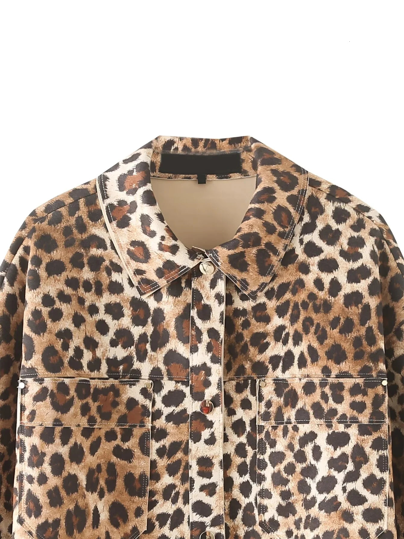 European and American sexy warm leopard print lapel long sleeved suede texture effect jacket 241023