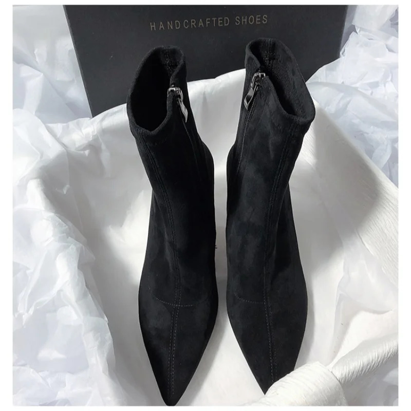 Winter womens stretch cloth ankle sexy Pointed Toe short boots 241022
