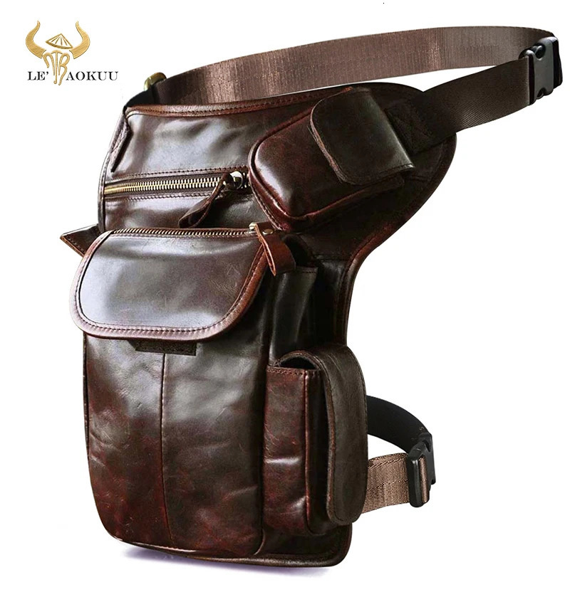natural leather mens retro coffee small belt messenger bag Fanny waist bag straight leg thick bag 3106 241023