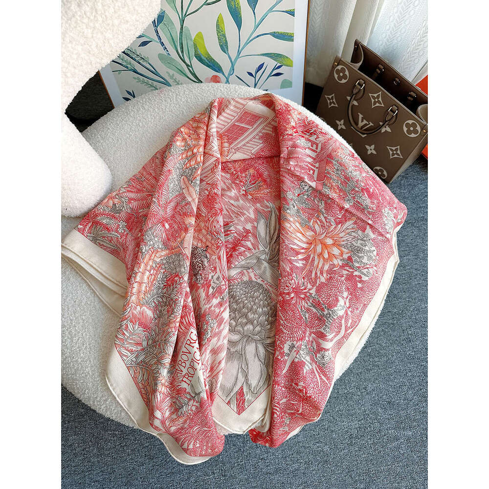 Wrap Pink Shawl Large High Print Plant Cashmere Scarf Women's Silk 140 Brand Wool End Format Hijab Neck P go scarf designers