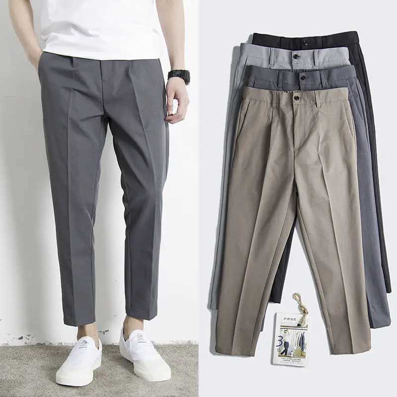 Korean Summer New Vintage Casual Versatile Straight Suit Pants Men Solid Button Zipper Pockets Patchwork Loose Business TrousersX241023