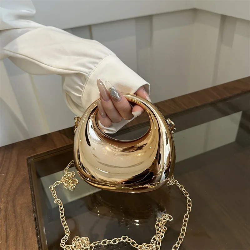 gold and silver fashionable acrylic moon womens handbag womens clutch bag with chain dinner bag 2024 241023