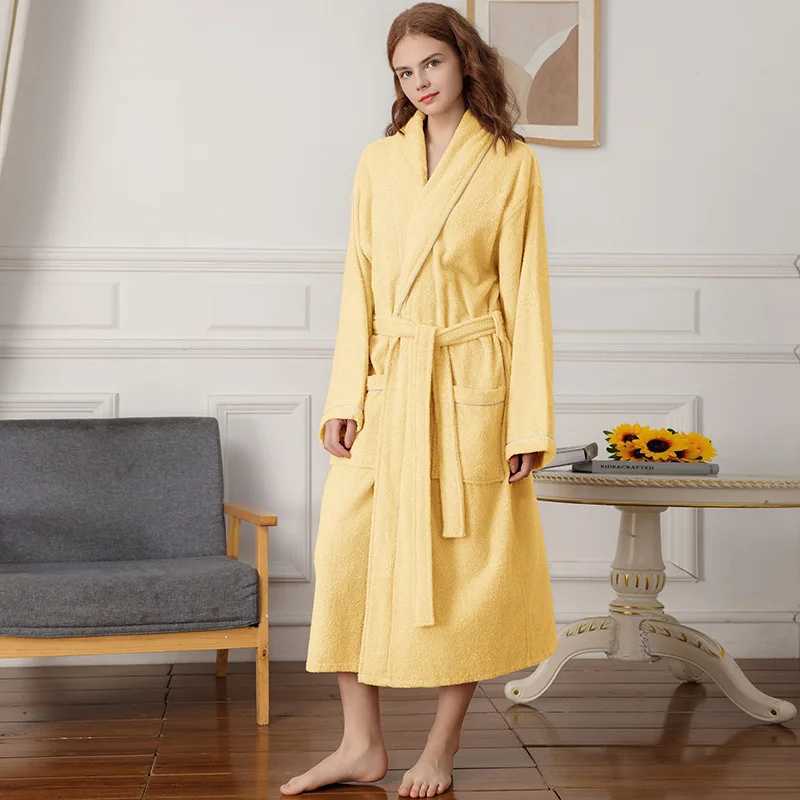 Spring towel bathroom mens 100% pure cotton Spwear kimono bathrobe unisex dress long shower Sp dress looped robe white W241023