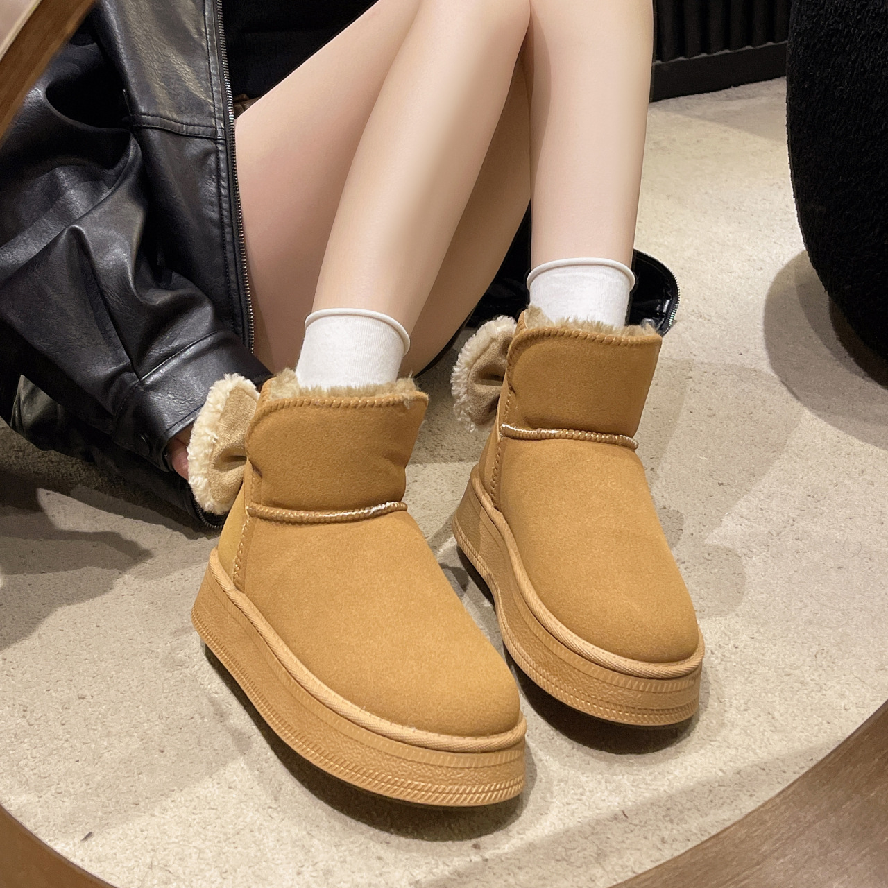 Winter New Korean Edition Thick Bottom Anti slip Cotton Boots with Velvet and Thick Bottom