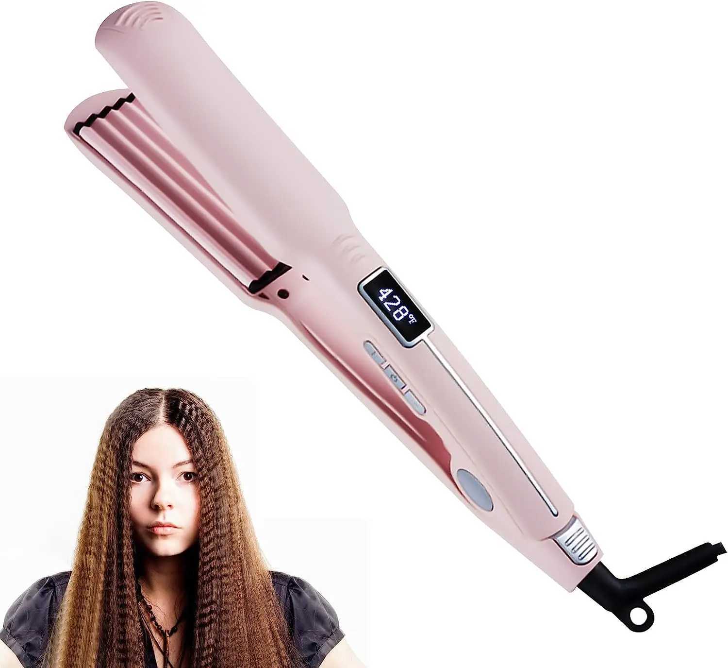 New Arrival Pink Ripple Hair Curling Iron 13 Adjustable Temperature LCD Display Hair Curling Iron for Fluffy Hair Tool Z241022
