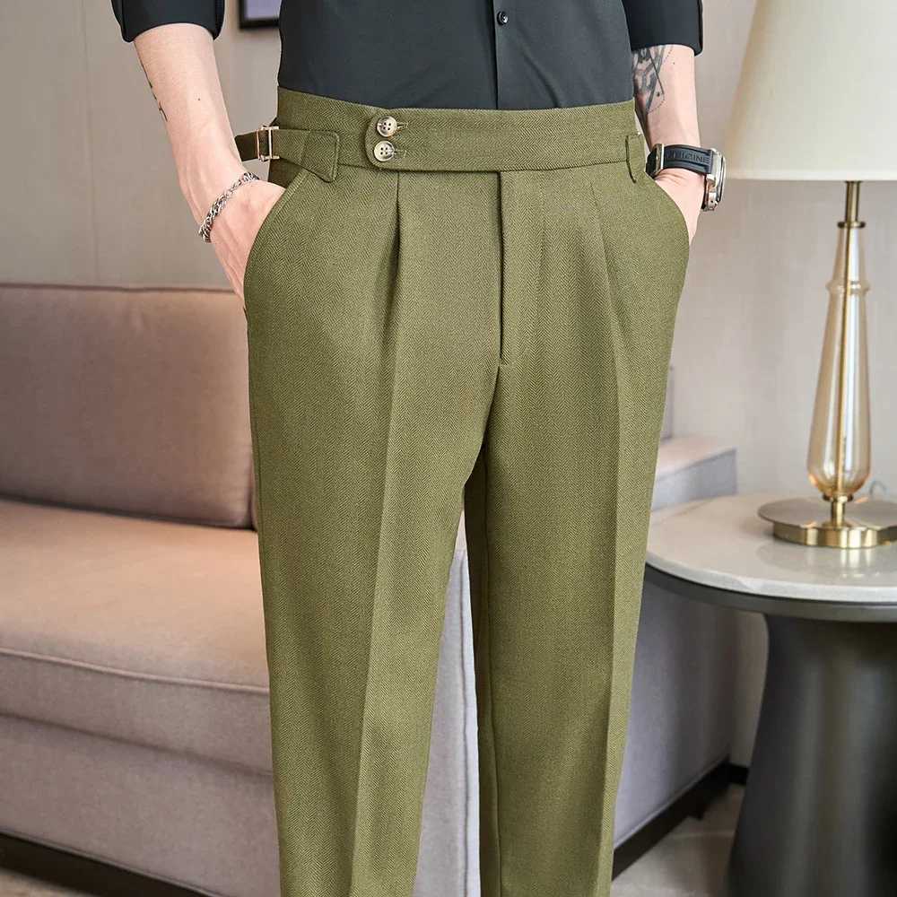 British Style Naples Mens High-end Linen Pants High Waist Straight Slim Fit Casual Trousers High Quality Solid Social Suit PantX241023