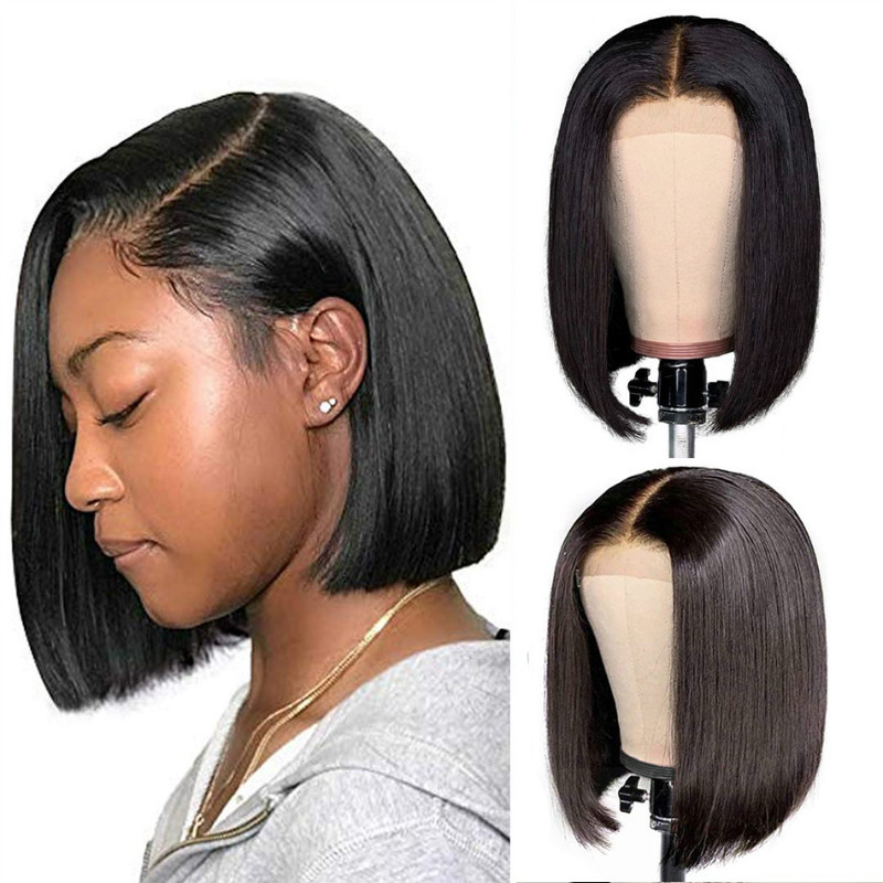 Black wig female short straight hair short BOBO middle parting breathable chemical fiber headpiece