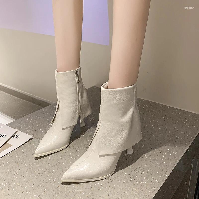 Boots Pointed Toe Mid Calf Women Autumn Winter Fashion Zipper Botas High Heels Mujer Thin Ladies Shoe 34-39