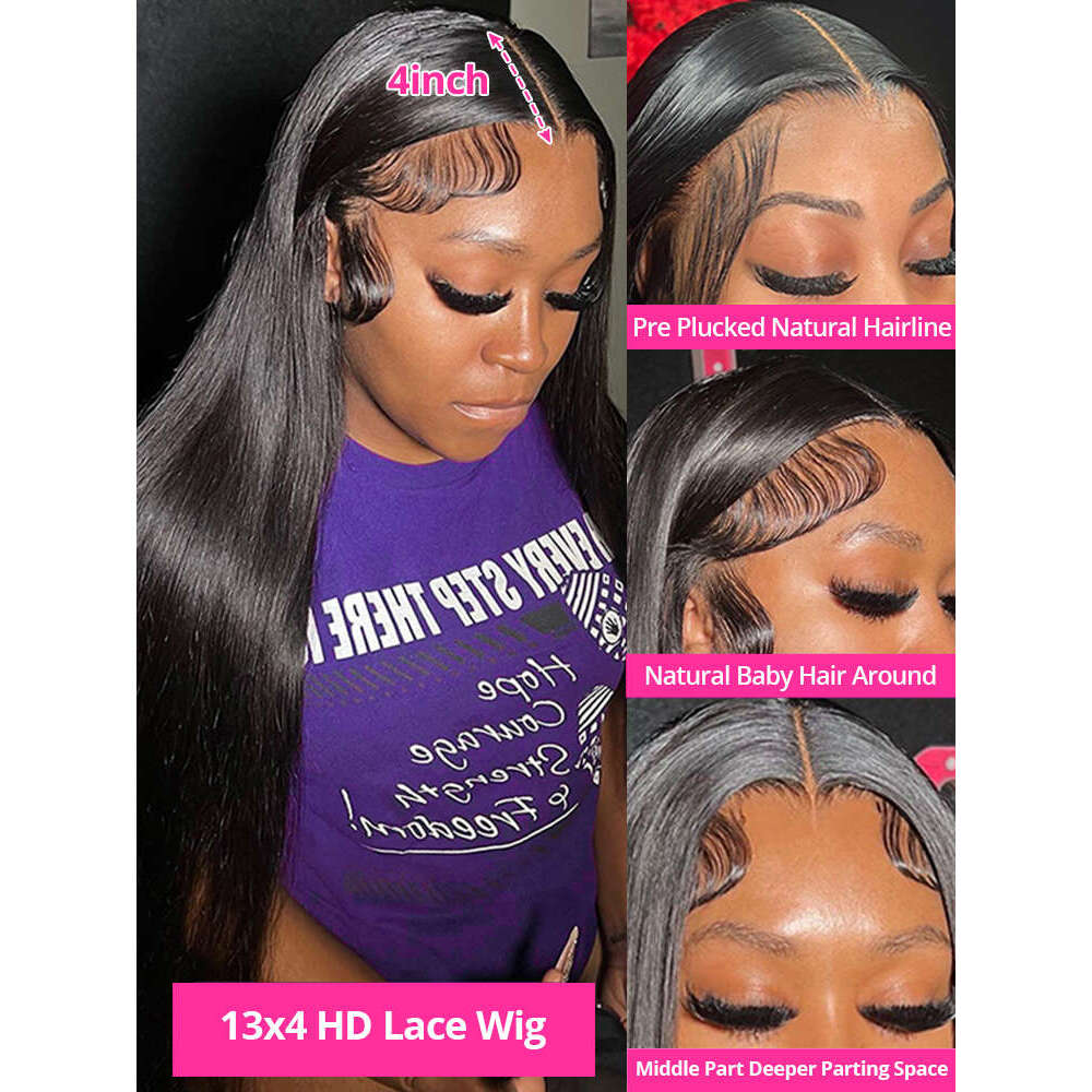 Bone Inch Straight Human Hair Wigs x HD Lace Frontal Wig Glueless Ready To Wear Peruvian Preplucked For Women