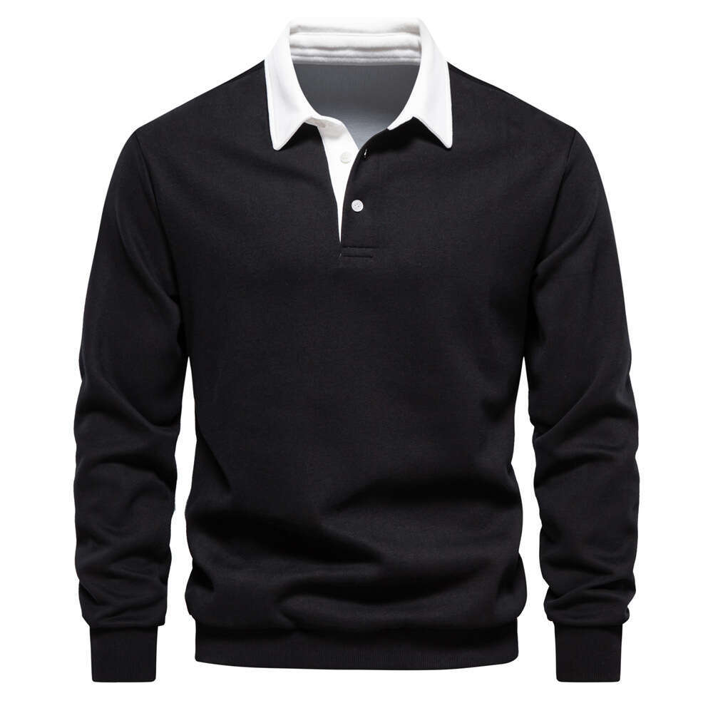 Autumn New Fashion Soild Color Design Polo Neck Sweatshirts for Men Casual and Social Wear Quality Cotton Mens s