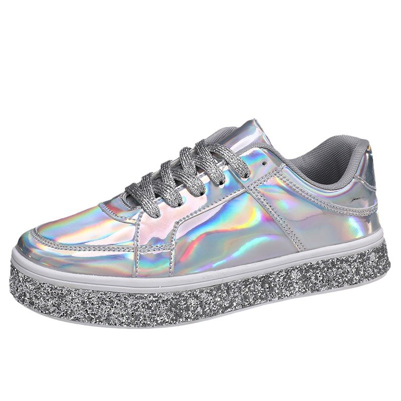 Korean version of the trend of casual thick soles board shoes new bright face fashion women's shoes low top lace-up flat shoes couple fashion sho