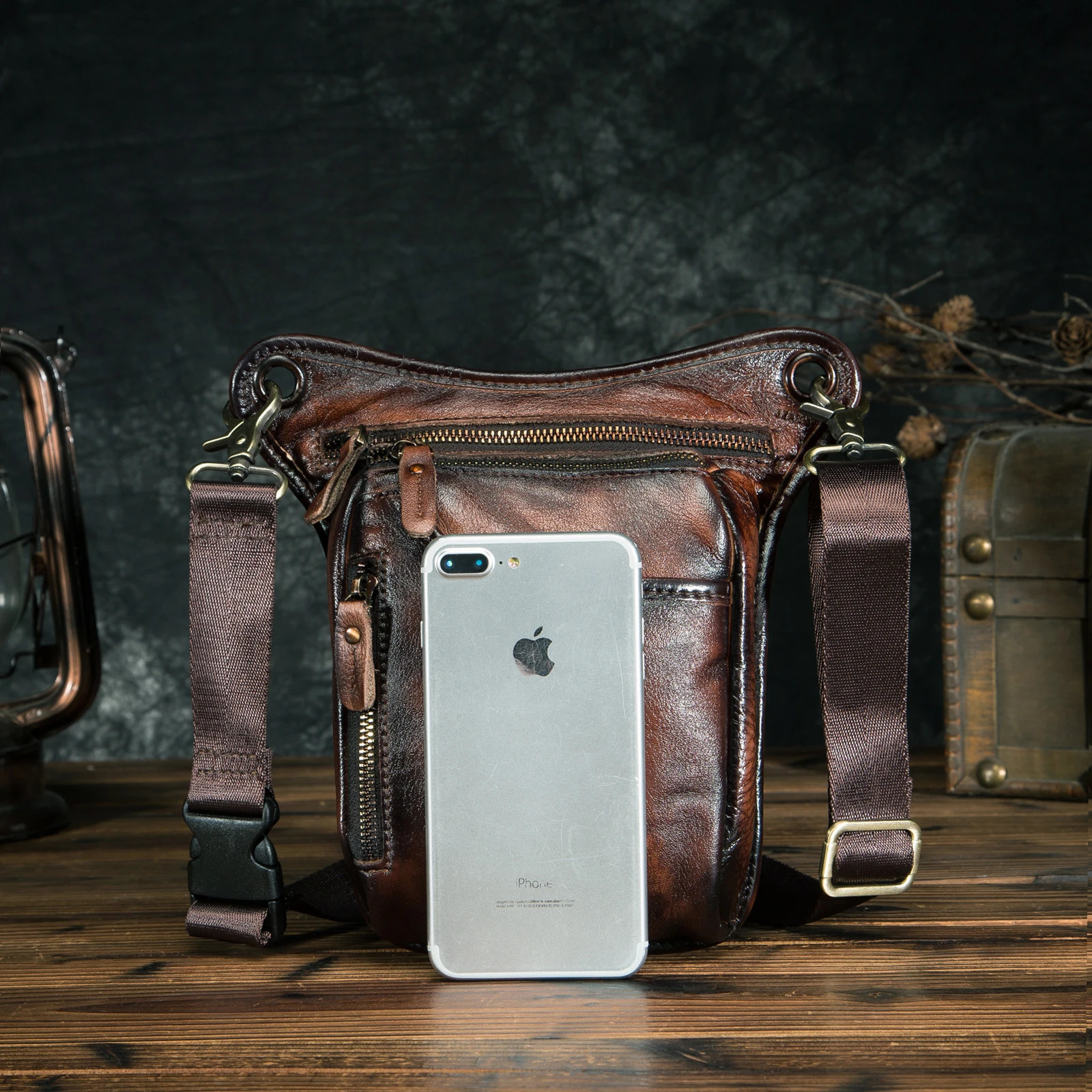 Thick Crazy Horse Skin Mens Casual Coffee Classic Shoulder Strap Sling Bag Fashion Travel Fanny Waist Bag Leg Bag 211-5 241023