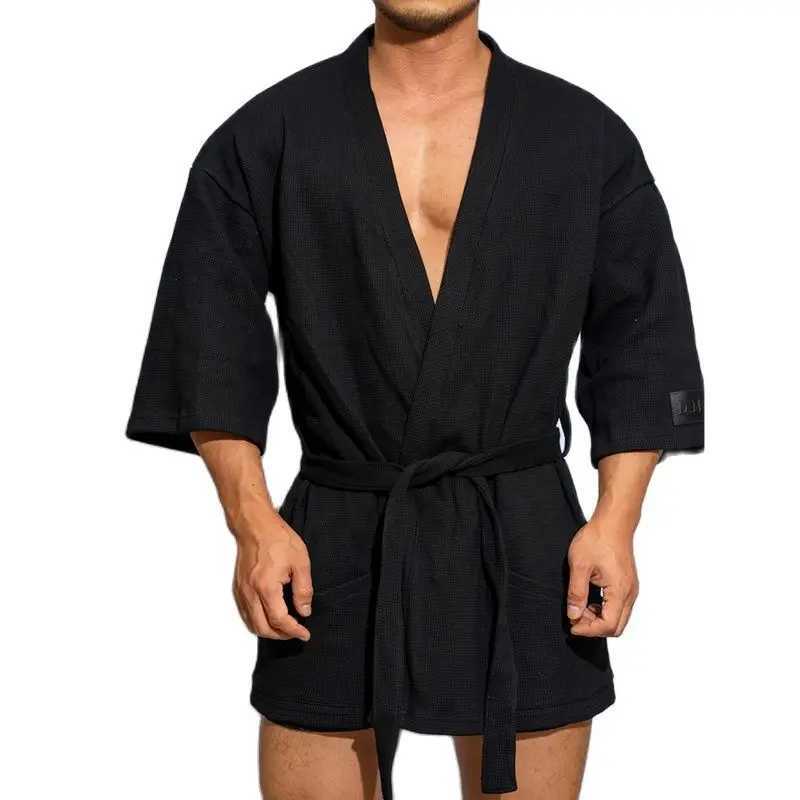 Mens Robe Bathrobe Kimono Cotton Roupao Masculino Casual Sleepwear Spwear Sexy Ropa De Dormir Underwear Solid Color Mens Clothing W241023