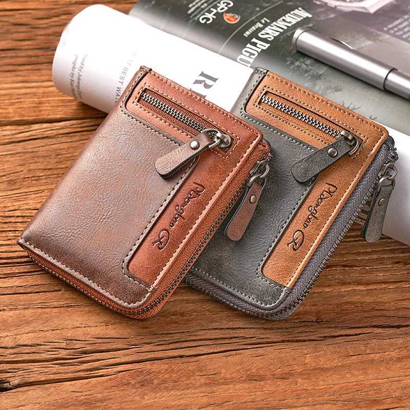 mens wallet zipper short leather mens wallet multifunctional pocket double folding wallet fashionable bank card holder Z250411