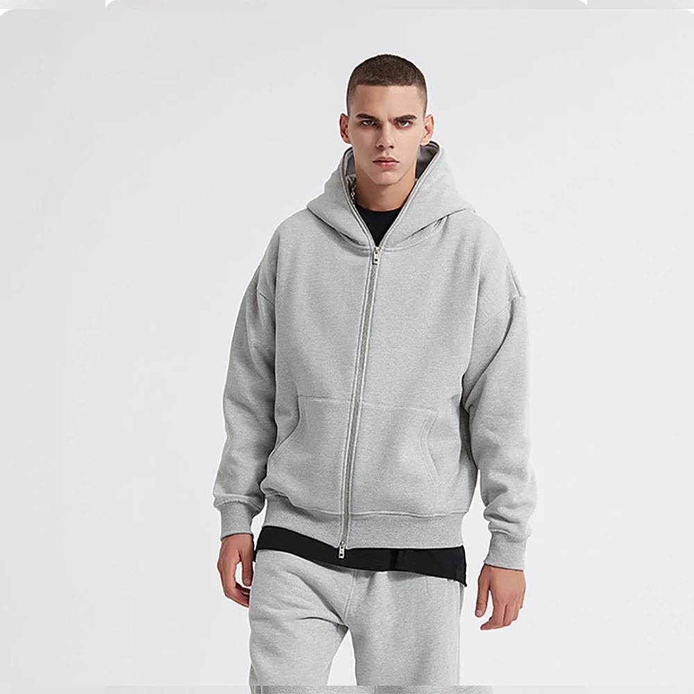 Mens Zipper Hoodie Sweatshirt Cardigan Unisex Solid Color Classic Jackets Mens Outerwear Y2K Pullover Mens Clothing 241022