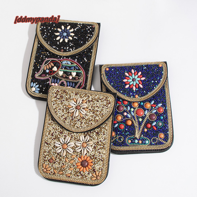 New Heavy Industry Bohemian Style Rice Bead Shell Flower Exquisite PU Travel Photography Single Shoulder Crossbody Magnetic Buckle Women's Bag #3