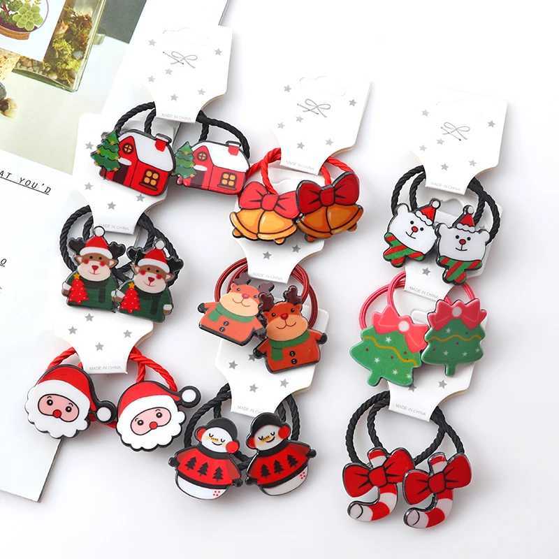 New 2Pcs Christmas Hair Bands Girls Elastic rubber band Hair Accessories Children Hairpins Cute Headwear Kids Scrunchies GiftX241022