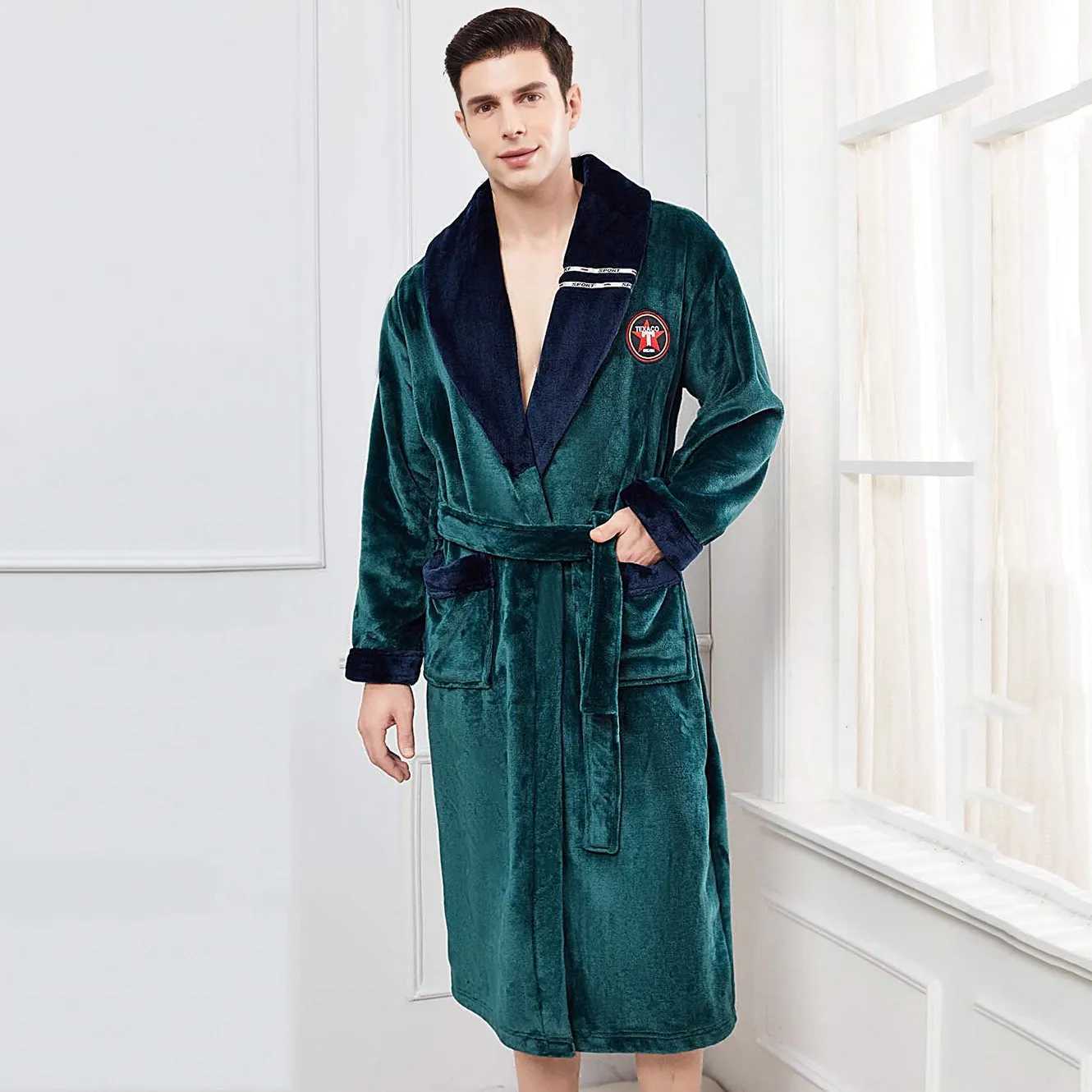 Plus 3XL 4XL Mens Flannel Robe Spwear Thick and Long Bathroom Sleepwear Winter Coral Fce Casual Sleepwear W241023
