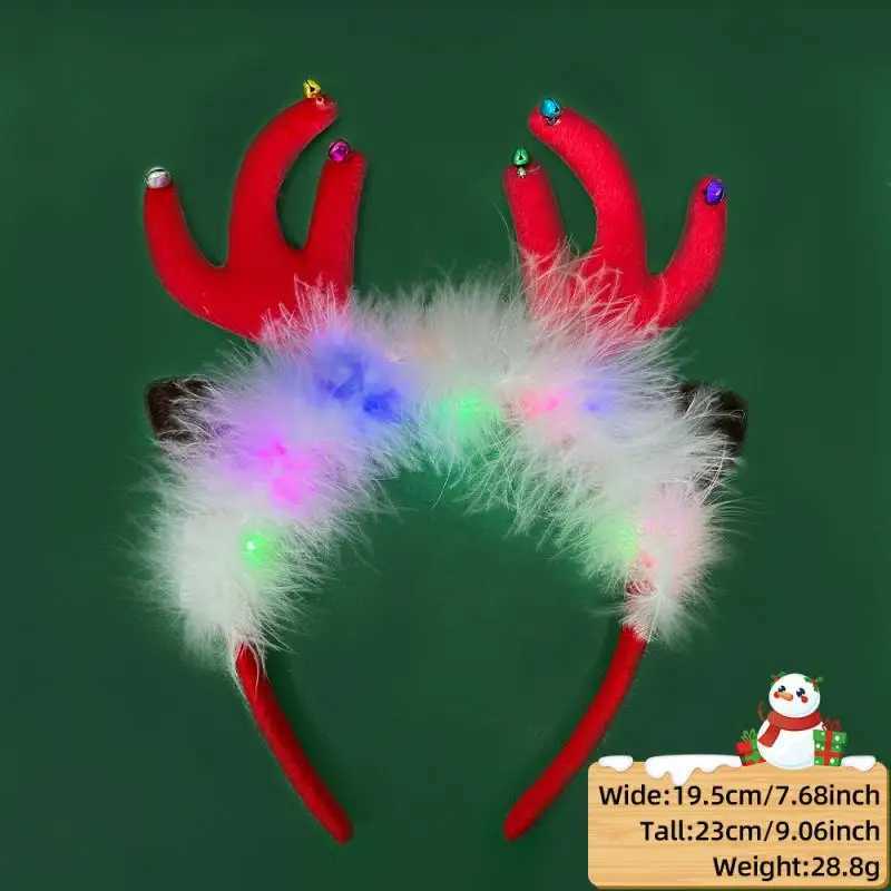 2025 Led Christmas Antler Headband Reindeer Light Up Headband Hair Hoop Children Party Costume DecorationX241021
