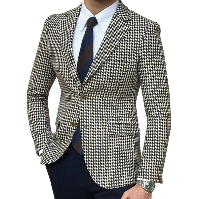 Houndstooth Plaid mens casual jacket one-piece suit jacket double-sided slotted slim fit mens jacket fashion inventory 241023