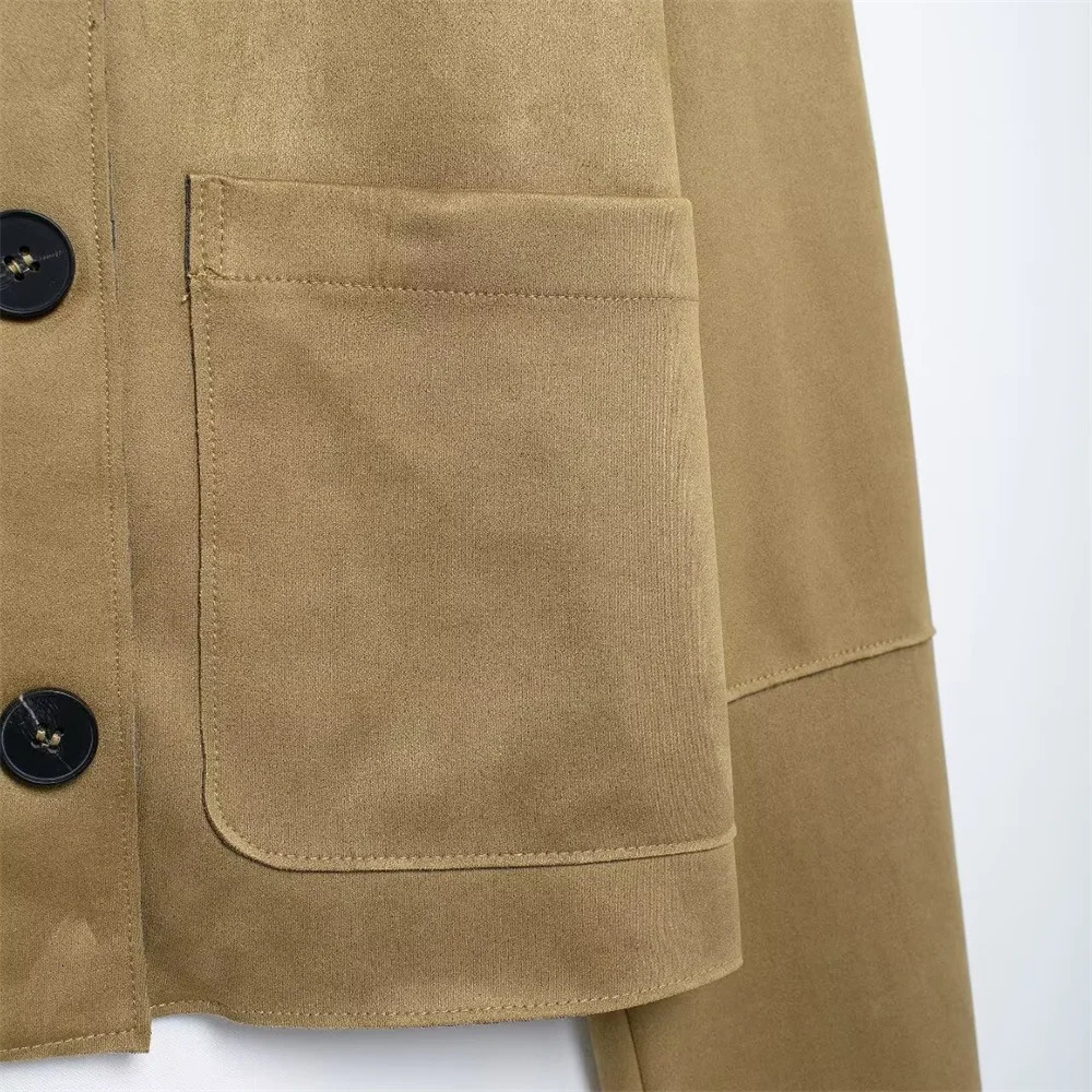 Autumn Womens Fashion Warm and Casual Suede Texture Effect Jacket 241023