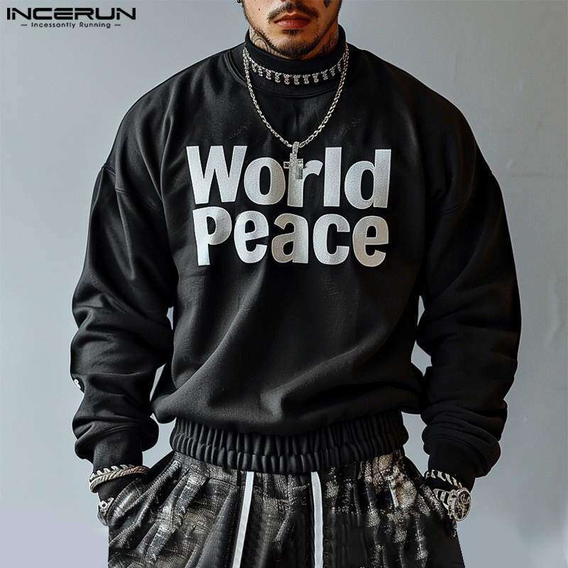 Tops INCERUN American Style Fashion Men Funny Letter Printed Pullover Casual Streetwear Male Long Sleeved Sweatshirts S XL