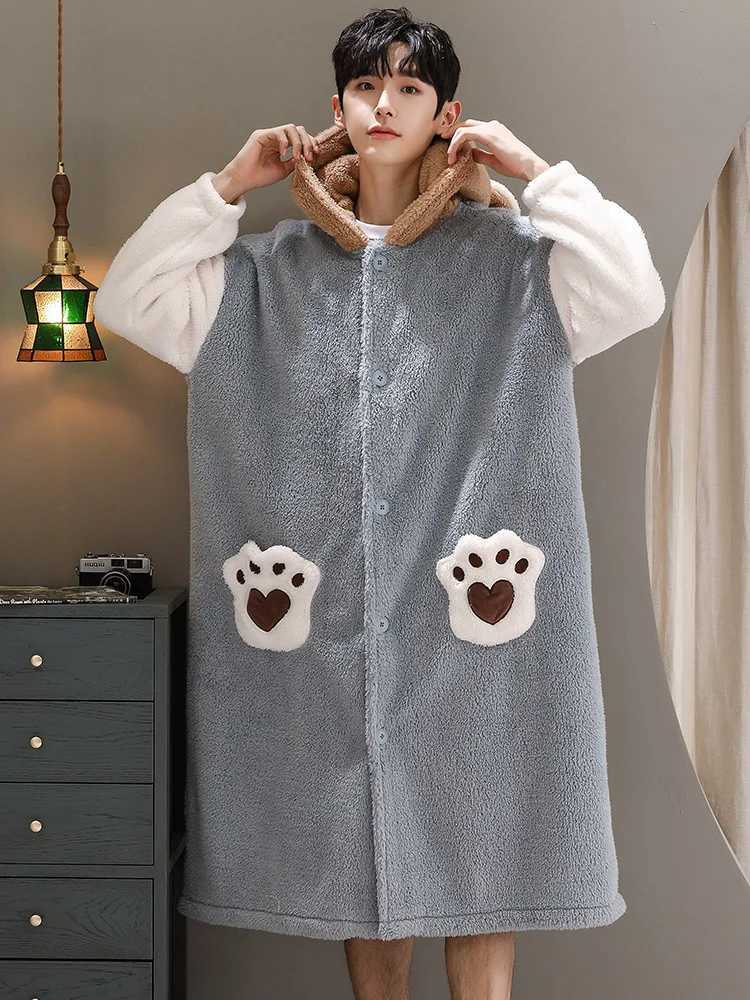 Mens Bathroom Thick Velvet Kimono Family Clothing Sleepwear Hombre Open Knitted Woolen Sweater Mens Robe Design 1 Piece W241023